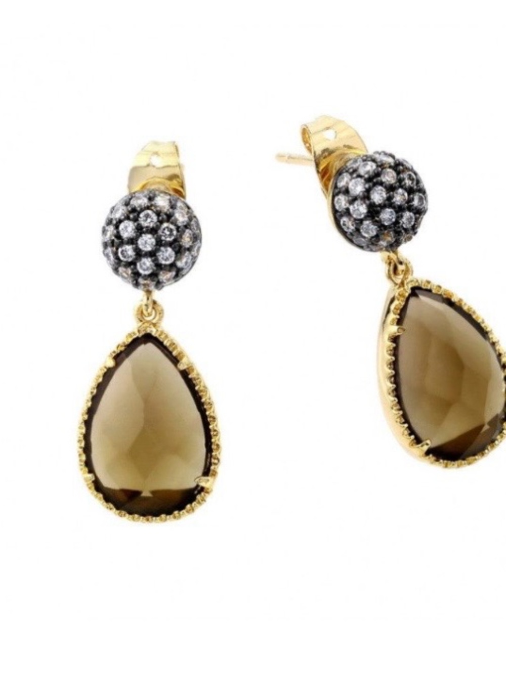 Teardrop Sterling silver champagne Cluster Earrings with sparkling CZ inlay.